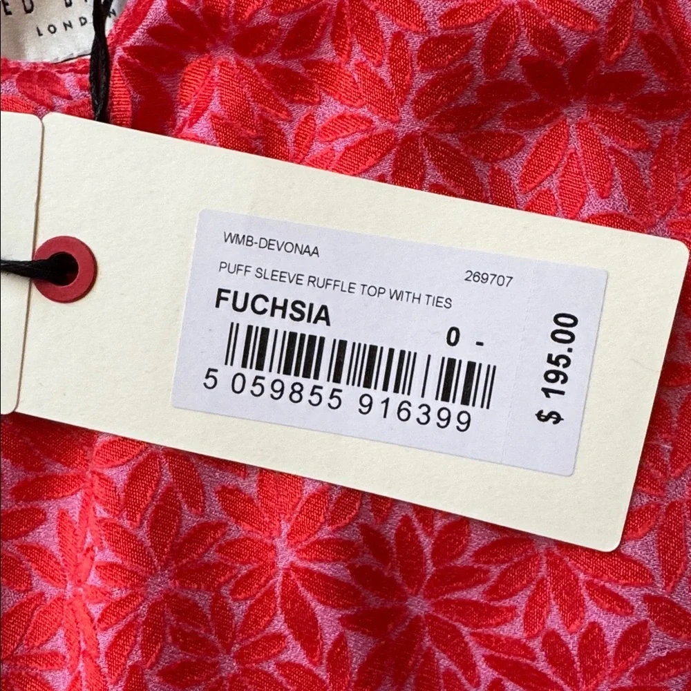 Ted Baker London Devonaa Puff Sleeve Ruffle Top Fuchsia Size XS NWT - Picture 12 of 14